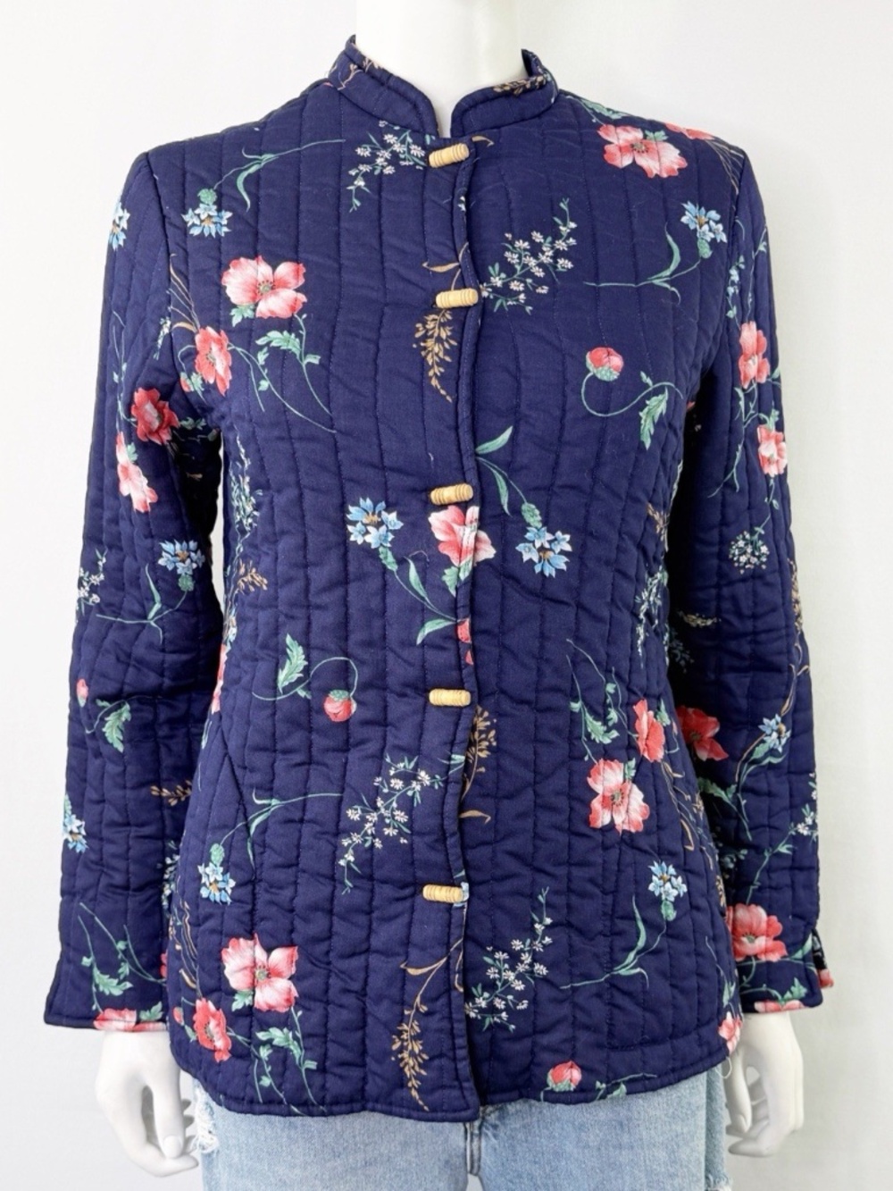 Two Potato Laguna Beach Blue Floral Toggle Jacket Quilted Size M Casual Boho